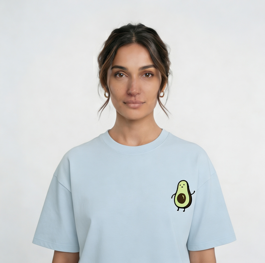 Cute Avocado In Blue Terry Oversized Tee